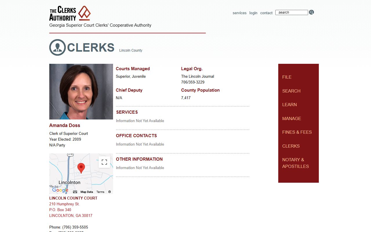 Lincoln County Clerk of Superior Court GSCCCA clerk profile