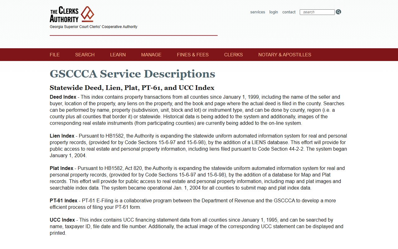 Lincoln County Clerk of Superior Court GSCCCA service descriptions
