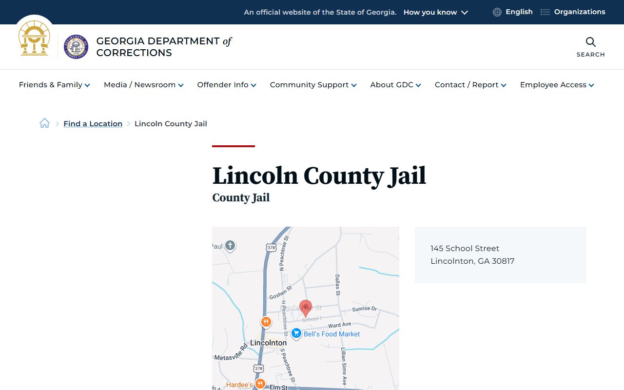 Lincoln County inmate records GDC Lincoln County Jail location page