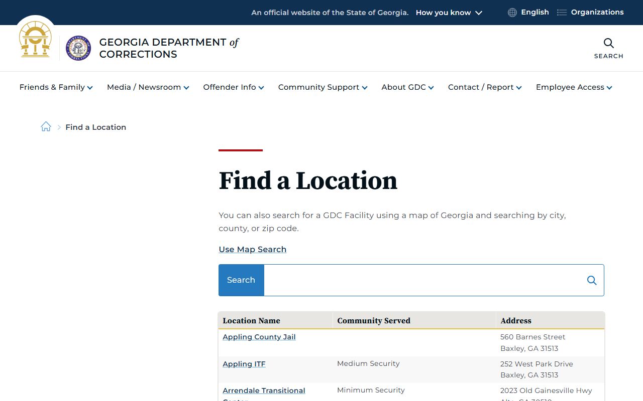Lincoln County inmate records Georgia Department of Corrections location list