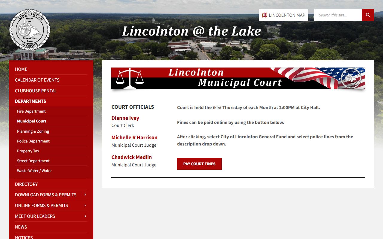 Lincoln County traffic court records City of Lincolnton municipal court page