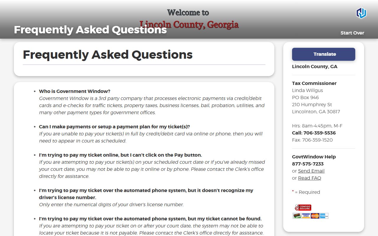 Lincoln County traffic court records Government Window payment FAQ